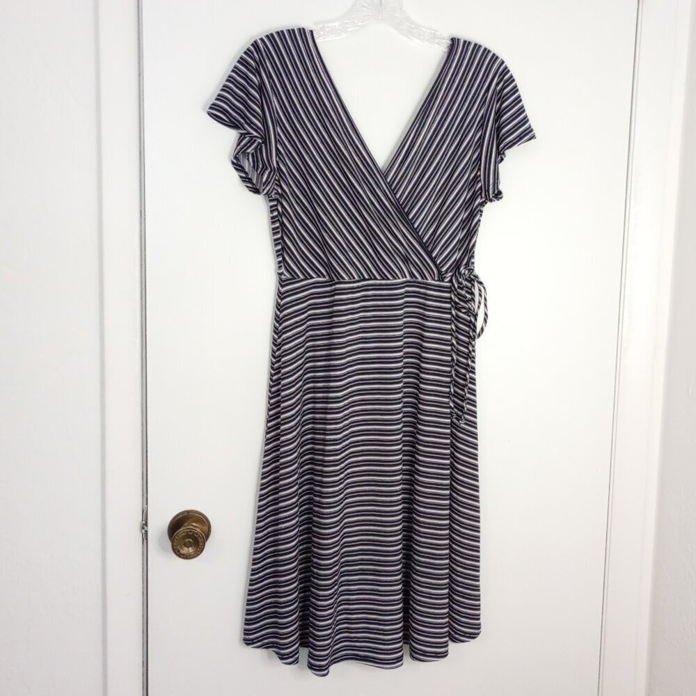 Kaileigh Kaela Faux-Wrap Navy Stripe Knit Summer Dress NWOT